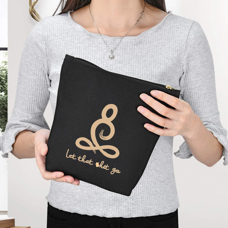 [Australia] - Let That Go -Zen Gift -Motivational Funny Yoga Gifts For Woman -Makeup Bag And Rose Gold Mirror Gift -Set Of 2 