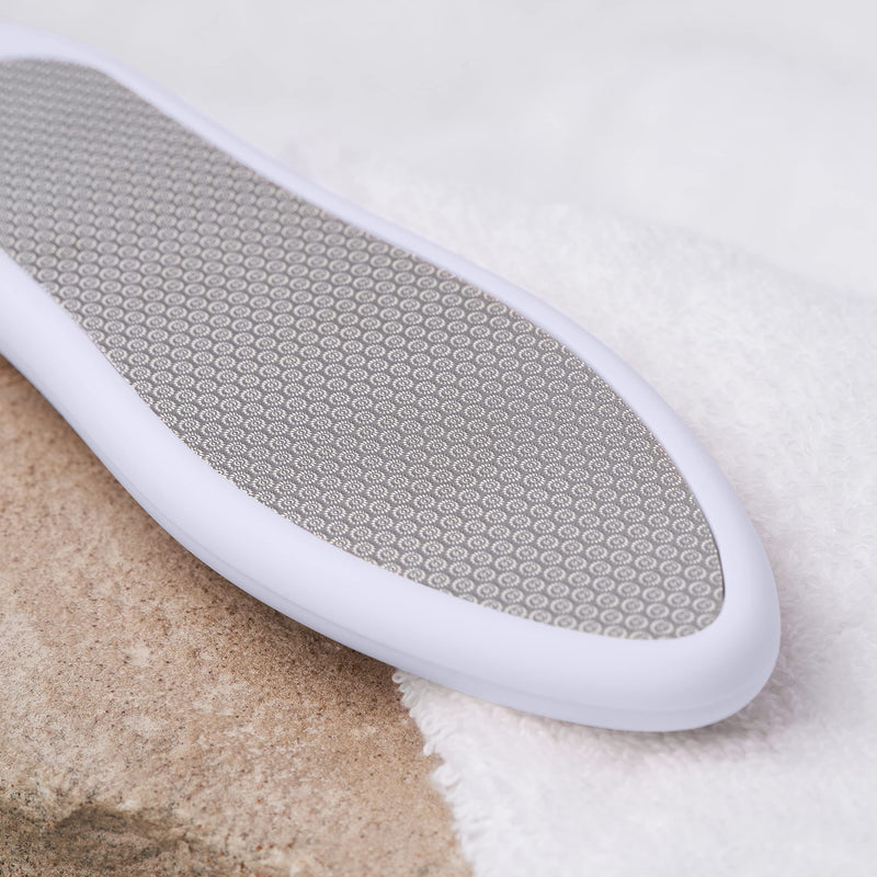[Australia] - DYNESSE Pedicure Foot File. Professional 3-in-1 Callus Remover with Mini-File. No Risk of Injury. Laser-Cut Stainless Steel Scrubber. Multi-Usage White 