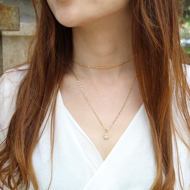 [Australia] - AgeXinjo Gold Necklace Opal Evil Eye Dainty CZ Heart Cross Bar Teardrop Choker Necklace for Women water drop necklace 