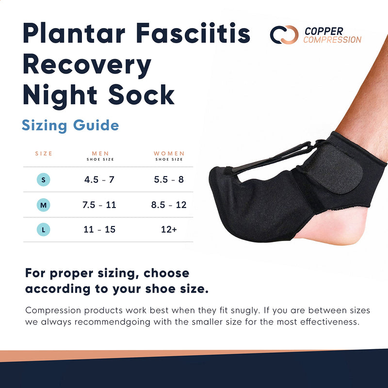 [Australia] - Copper Compression Plantar Fasciitis Night Splint Sock. Planter Fasciitis Support Dorsal Drop Foot Brace for Right or Left Foot. Soft Stretching Boot Splints for Feet, Sleep, Recovery Socks, Braces Small (Pack of 1) 