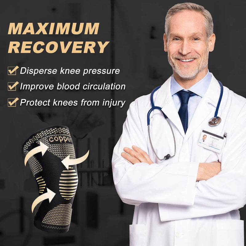 [Australia] - Copper Knee Braces for Knee Pain(2 pack) - Knee Brace,Knee Compression Sleeves Support for Men & Women - Knee Pads for Running,Meniscus Tear,ACL,Arthritis,Joint Pain Relief,Working out Large Copper 