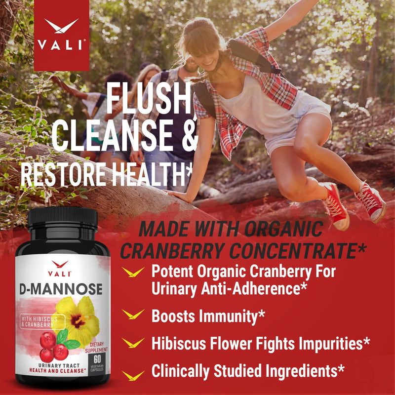 [Australia] - VALI D-Mannose 1000mg Urinary Tract Health Formula. Organic Cranberry Fruit Powder & Hibiscus. Healthy Bladder, Natural Cleanse, Fast Detox Flush, Herbal UT Function Support Pills. 60 Veggie Capsules 