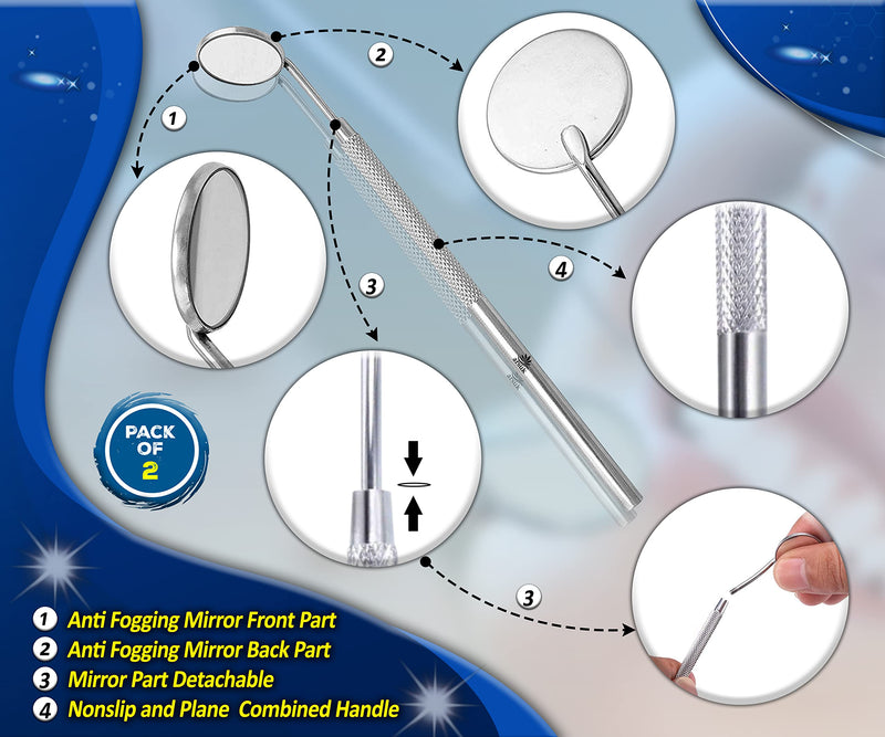 [Australia] - ARSUK Tooth Dental Mirror for Mouth - Dentist Mirror Tool with Stainless Steel Handle - Oral Teeth Inspection Mirror - Dental Instruments (2) 2 