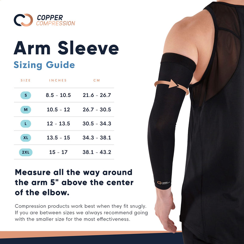 [Australia] - Copper Compression Arm Brace - Copper Infused Sleeve for Arms, Forearm, Bicep. Tennis Elbow, Basketball, Golf, Arthritis, Tendonitis, Bursitis, Osteoporosis, Rehab, Post Surgery, Physical Therapy. (L) Large (Pack of 1) 