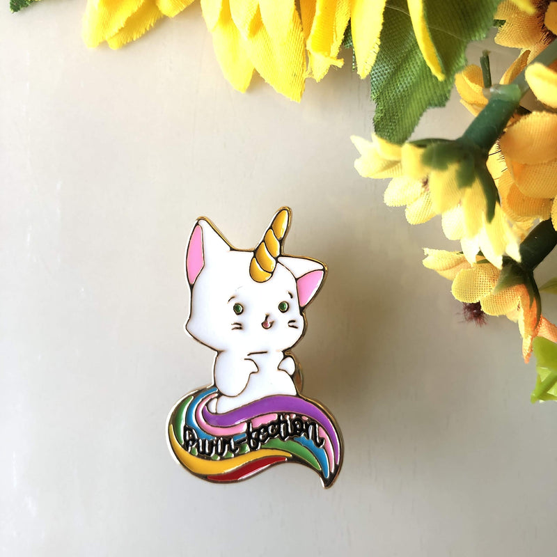 [Australia] - Avamie Purr-fection Unicorn Cat Enamel Lapel Pin, Original Design Cute Cat Pin, for clothes, backpack, handbag, hat and collection 