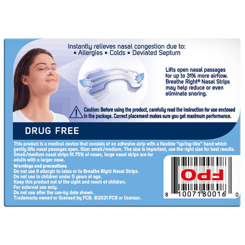 [Australia] - Breathe Right Nasal Strips Clear Small/Medium 10s | Instantly Relieves Nasal Congestion| Helps Reduce Snoring | Drug-free | 10 Count (Pack of 1) 