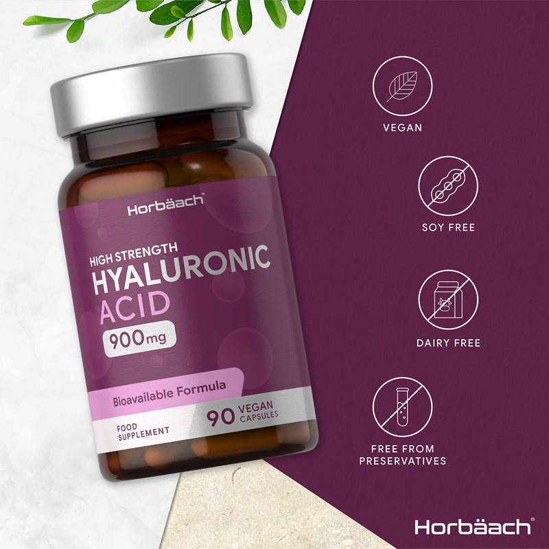 [Australia] - Hyaluronic Acid Supplement 900mg | 90 Vegan Capsules | High Strength Bioavailable Formula | No Artificial Preservatives | by Horbaach 