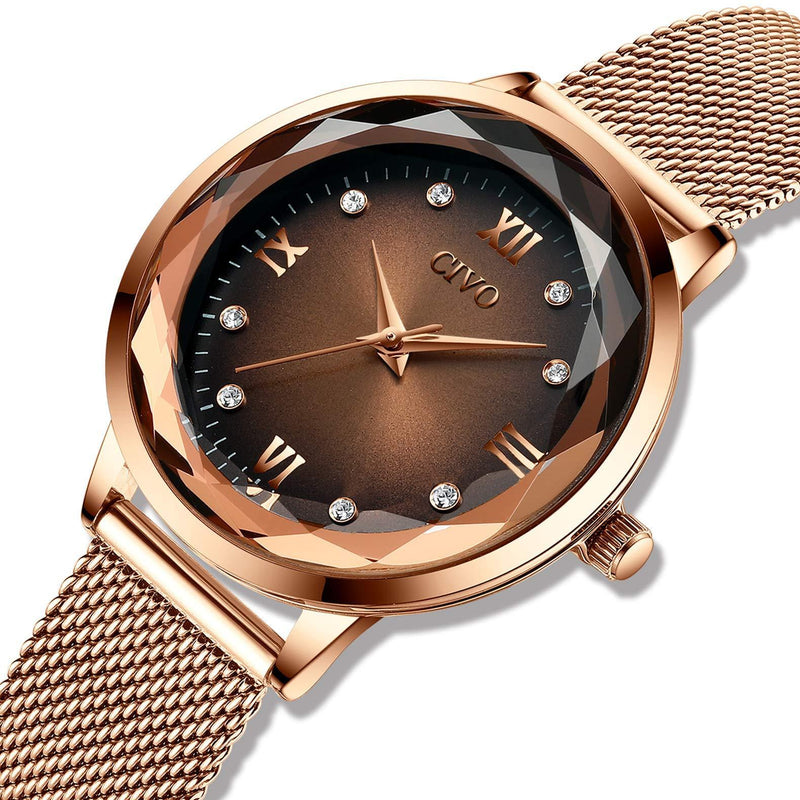 [Australia] - CIVO Ladies Watches Rose Gold Stainless Steel Mesh Waterproof Wrist Watch for Women Ladies Designer Elegant Dress Analogue Watches with Starry Sky Dial Watches for Ladies 2 Rosegold 