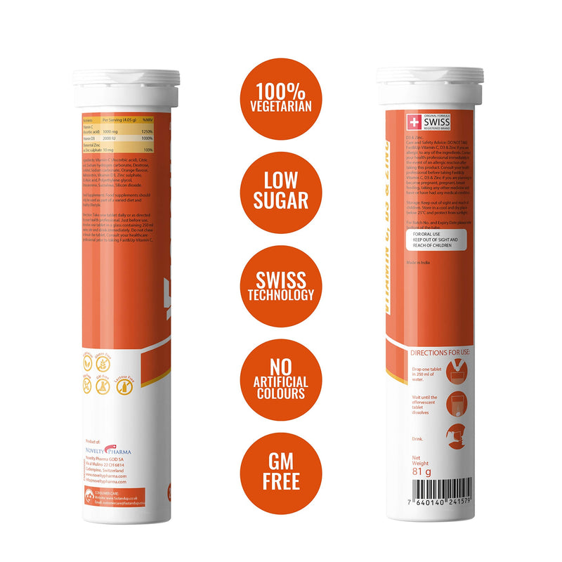 [Australia] - Fast&Up Vitamin C, Vitamin D & Zinc - 20 Effervescent Tablets - Complete Immunity Support - Best Defence - One Daily - Orange Flavour 20 Count (Pack of 1) 