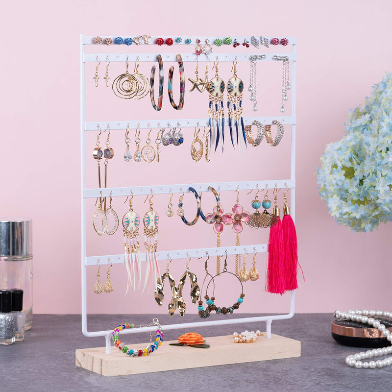 [Australia] - Earrings Organizer 5-Layer 100 Holes Ear Stud Holder Earring Display Stand Wooden Base Jewelry Organizer for Hanging earrings white 