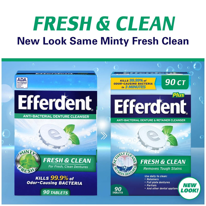 [Australia] - Efferdent Anti-Bacterial Denture Cleanser Tablets, Mint, 90 Count 90 Count (Pack of 1) 
