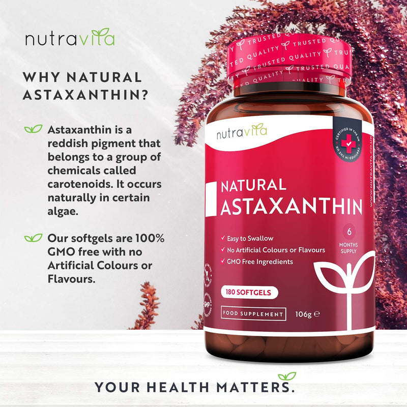 [Australia] - Astaxanthin 18mg 5% Oil – 180 Softgels (6 Month Supply) – Natural Astaxanthin Rich Oleoresin from Haematococcus Pluvialis - Made in The UK by Nutravita 