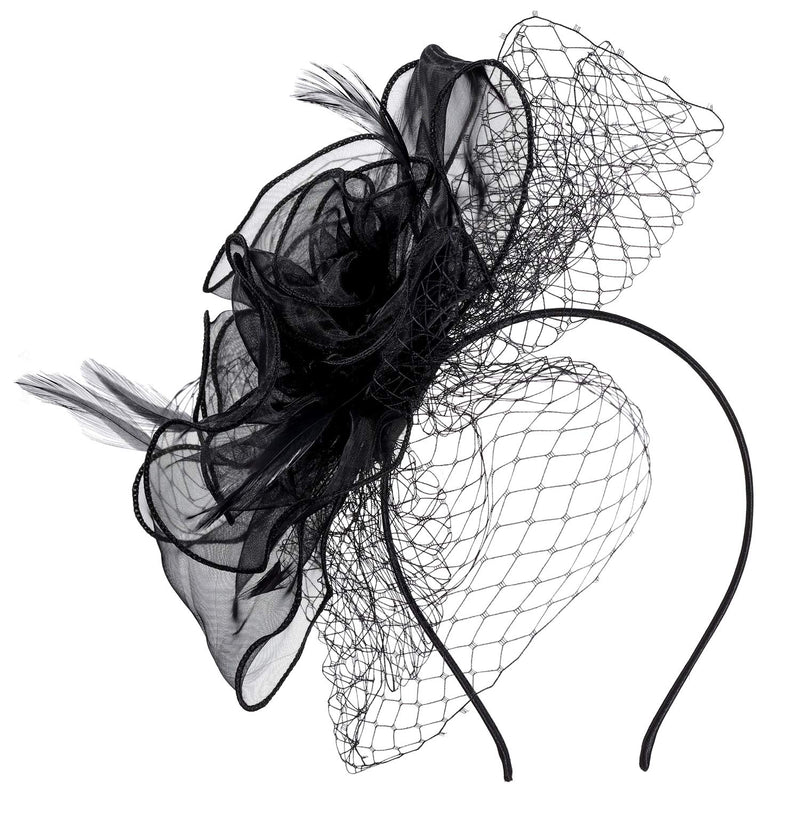 [Australia] - Fascinators Headband Tea Party Hats for Women Royal Wedding Hat Feather Mesh Hair Clip Kentucky Derby Hat 1-black 