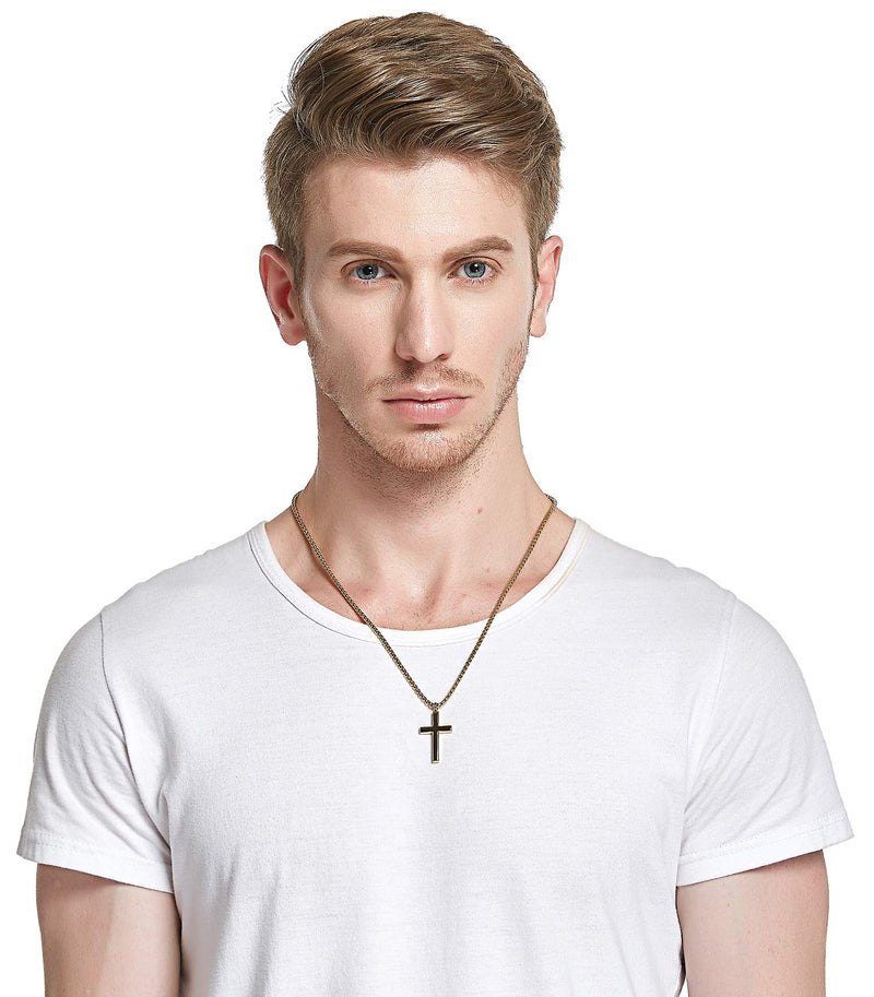 [Australia] - REVEMCN Cross Necklace for Men Women Kids, Silver Gold Black Stainless Steel Simple Cross Pendant Necklace 18-22 Inches Chain 20.0 Inches Gold Tone - Rolo Cable Chain 