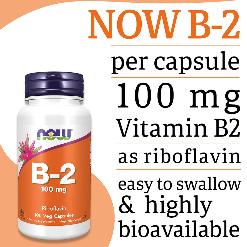 [Australia] - Now Foods, Vitamin B2 (Riboflavin), 100mg, High Dose, 100 Vegan Capsules, Lab-Tested, Gluten Free, SOYA Free, Vegetarian, Non-GMO, for Skin and Mucous Membranes 