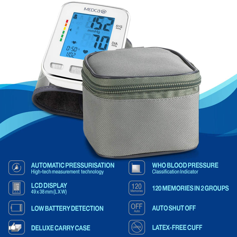 [Australia] - Blood Pressure Cuff Wrist - Blood Pressure Monitor and Portable Fully Automatic BP Machine Band with Large Backlit LCD Display for Fast Accurate Reading by MEDca 