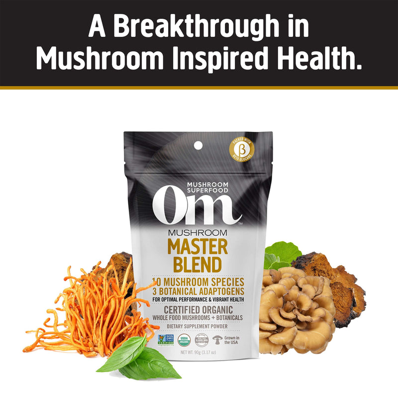 [Australia] - Om Mushroom Superfood Master Blend Mushroom Powder Suppplement, 3.17 Ounce, 34 Servings, 10 Mushroom Complex, Lions Mane, Chaga, Cordyceps, Reishi Extract Adaptogens for Vibrant Health, Immune Support Master Blend Powder 3.17 Ounce (Pack of 1) 