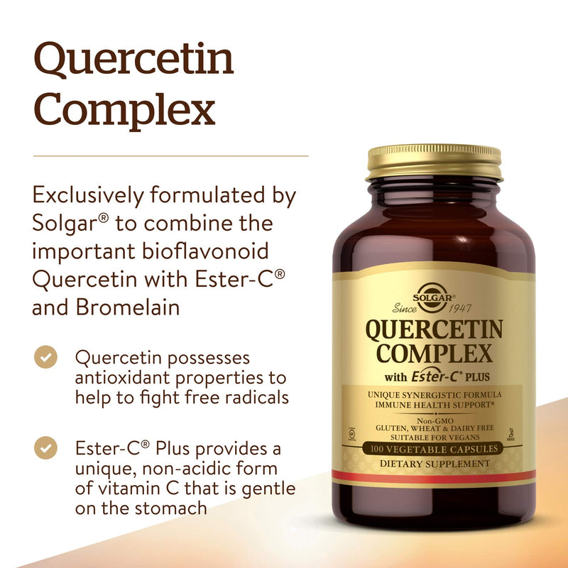 [Australia] - Solgar Quercetin Complex with Ester-C Plus, 100 Vegetable Capsules - Supports Immune Health, Antioxidant - Gentle on the Stomach Vitamin C - Non-GMO, Vegan, Gluten Free, Dairy Free - 50 Servings 