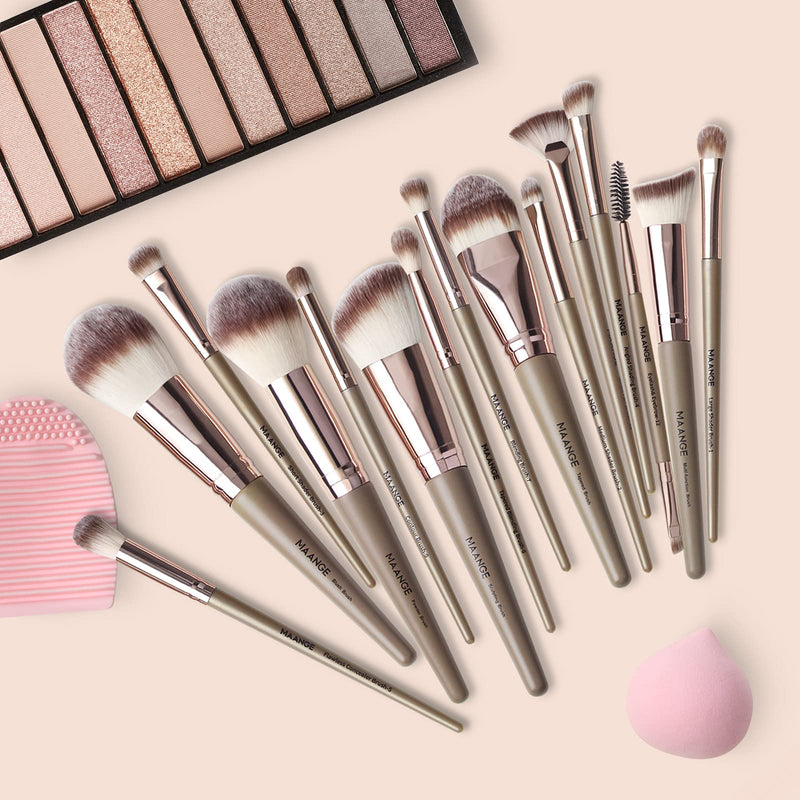 [Australia] - Makeup Brushes,MAANGE Makeup Brush Set 15 PCS Make Up Brush Premium Synthetic Foundation Brushes For Face Eyeshadow Brushes With Makeup Sponge and Cleaner Brush Egg(Champagne) Champagne 