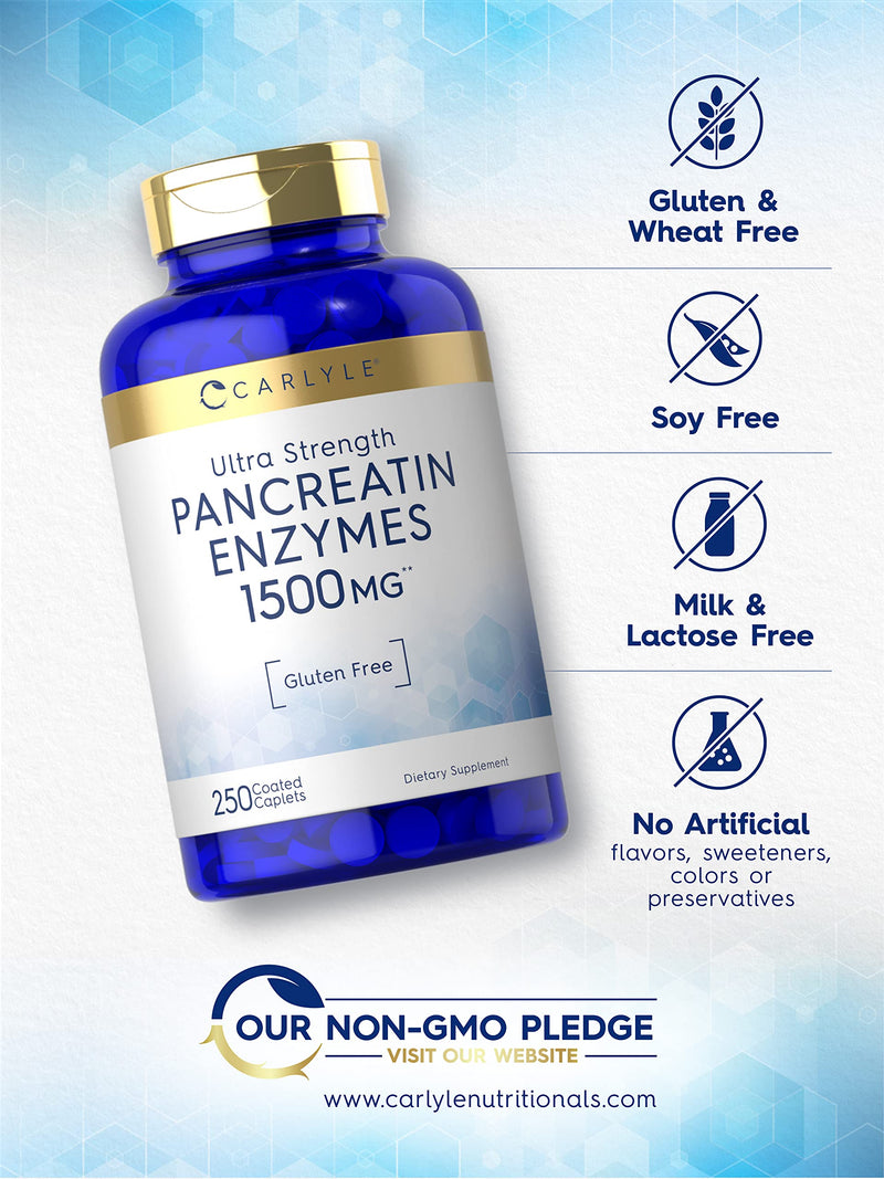 [Australia] - Pancreatin Digestive Enzymes | 1500mg | 250 Caplets | Non-GMO, Gluten Free | High Potency Formula | by Carlyle 