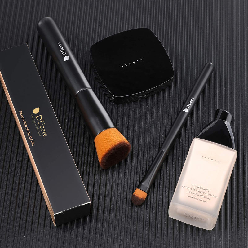 [Australia] - DUcare 2Pcs Foundation Brush and Concealer Brush Professional Flat Top Kabuki Brush for Face Synthetic Liquid Blending Mineral Powder Makeup Tools 