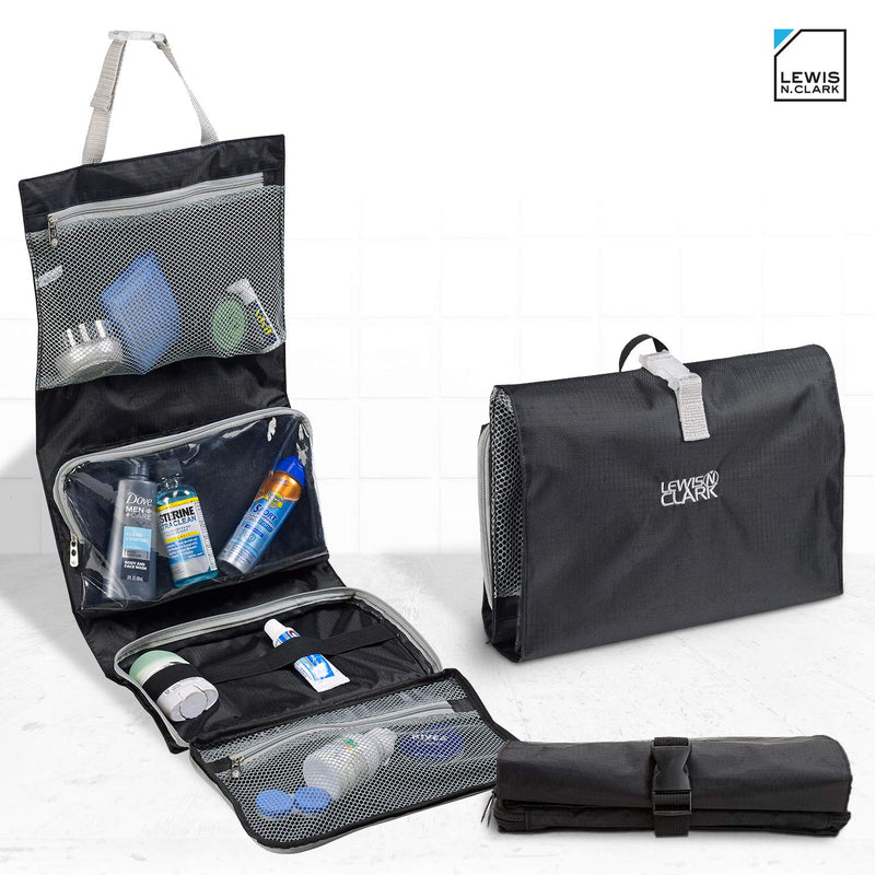 [Australia] - Lewis N. Clark Hanging Toiletry Bag for Travel Accessories, Shampoo, Cosmetics + Personal Items with Waterproof Compartment and Folding Design 