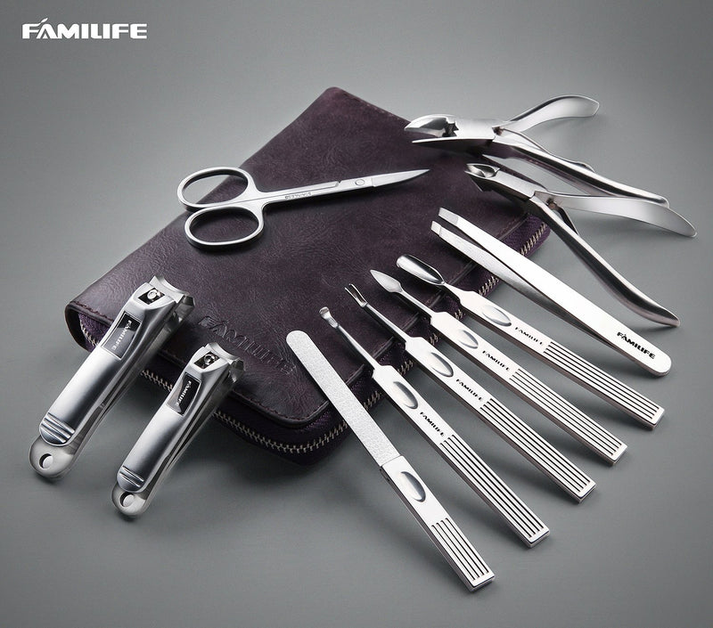 [Australia] - FAMILIFE L01 11 in 1 Stainless Steel Manicure Set with Box A-Dark Purple 