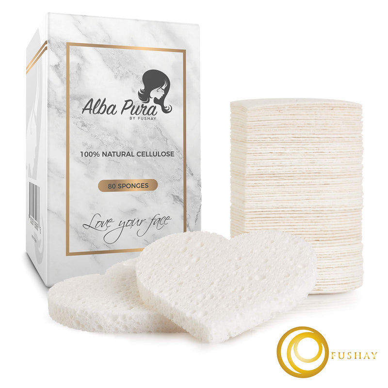 [Australia] - Compressed Facial Sponges for Sensitive Skin Natural Cellulose Sponge for Face Cleansing Exfoliating and makeup removal, Professional use Deep clean and hypoallergenic 80 count - Alba Pura by Fushay 