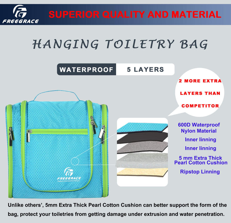 [Australia] - Hanging Toiletry Bag Extra Large Capacity | Premium Travel Organizer Bags For Men And Women | Durable Waterproof Nylon Bathroom, Shower, Makeup Bag For Toiletries, Cosmetics, Brushes Aquamarine 