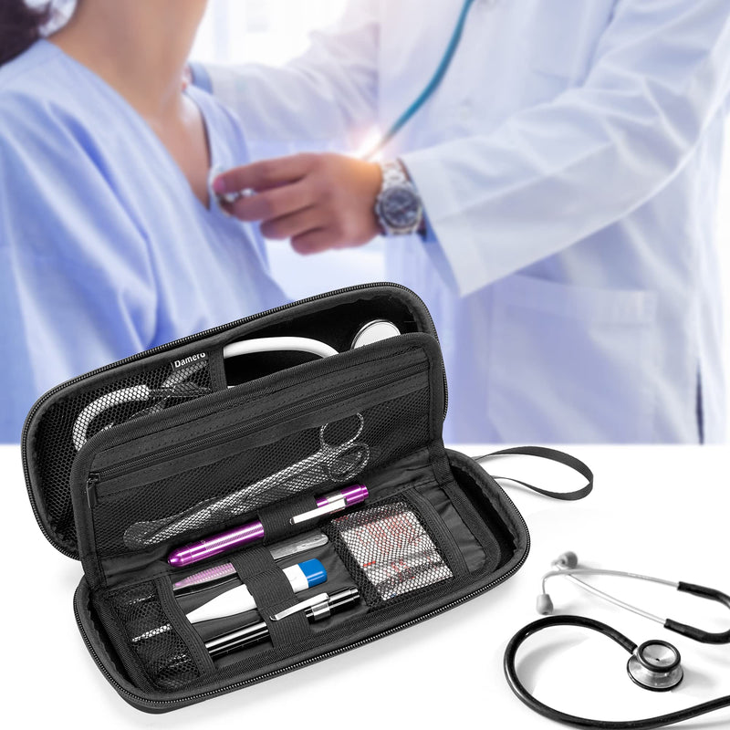 [Australia] - Damero Hard Stethoscope Case, Stethoscope Carrying Case with Extra Folding Pouch Compatible with 3M Littmann/ADC/Omron Stethoscope and Accessories, Black 