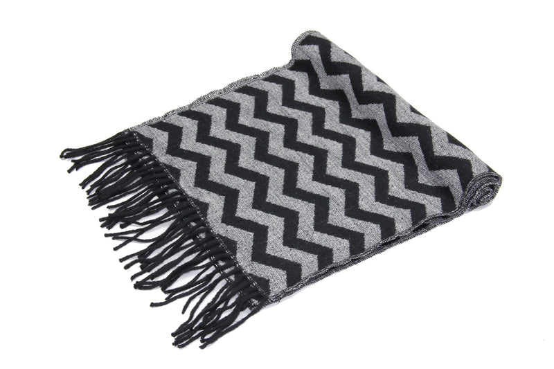 [Australia] - Achillea Soft & Warm Tartan Plaid Checked Cashmere Feel Winter Scarf Unisex Black Chevron 