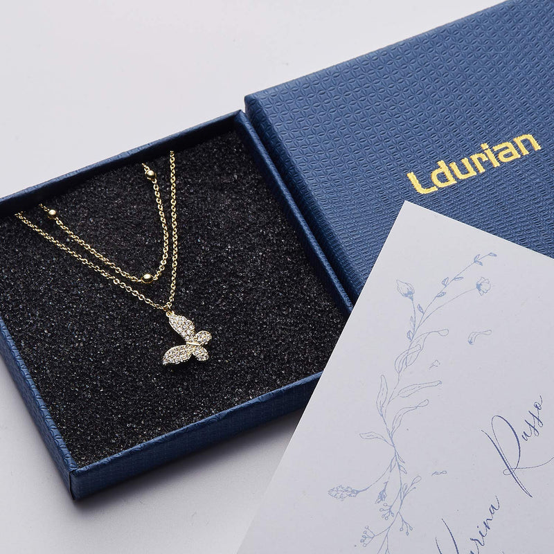 [Australia] - Ldurian Layered Initial Heart Anklet for Women, Personalized 14K Gold Plated Little Cute Heart Letter Ankle Bracelet, Dainty Foot Jewelry, Summer Boho Beach Foot Chain, Gift for Her 01 Butterfly Layered Anklet 