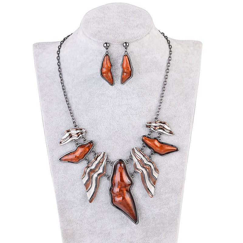 [Australia] - Fenni Vintage Women's Costume Statement Necklace Earrings Jewelry Set for Prom Wedding Party Brown 
