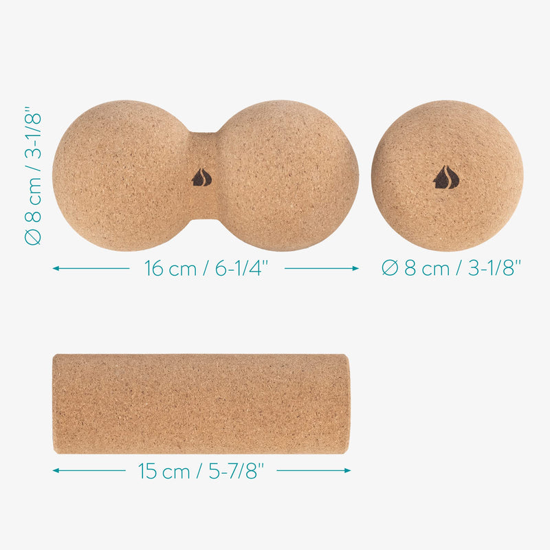 [Australia] - Navaris Cork Massage Set - Rollers for Back and Muscles - Different Sets Available with Choice of Shapes Like Peanut Roller, Massage Ball, Mini Roller Ball + Peanut + Roller 
