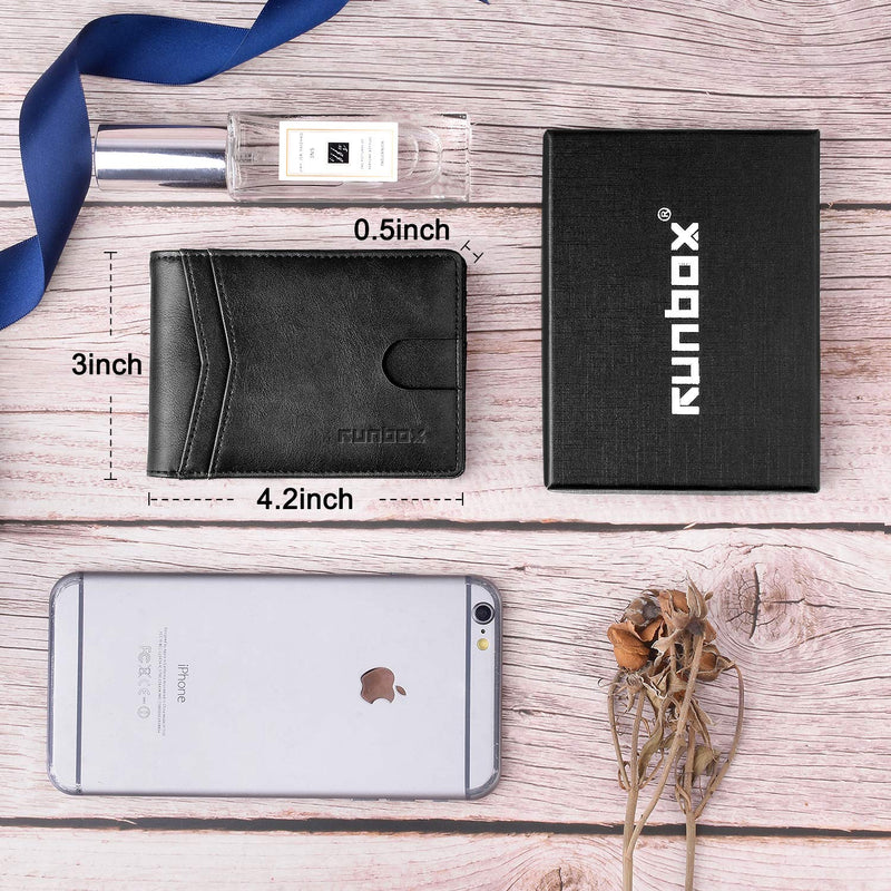 [Australia] - RUNBOX Slim Wallets for Men with RFID Blocking & Minimalist Mens Front Pocket Wallet Leather… 2 Balck 