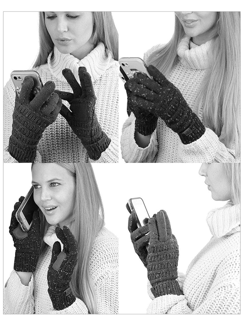 [Australia] - C.C Unisex Cable Knit Winter Warm Anti-Slip Touchscreen Texting Gloves 2 Tone Gray 