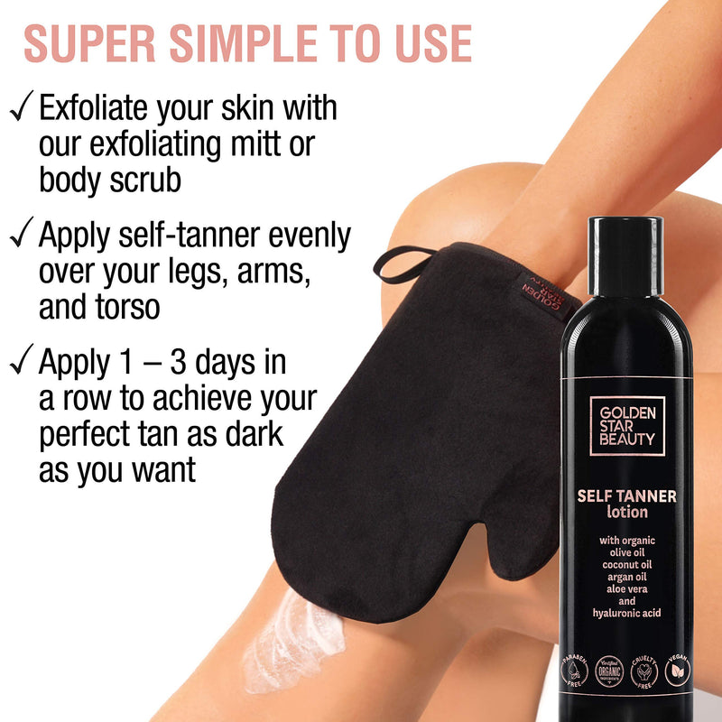[Australia] - Self Tanner Lotion with Tanning Mitt - Sunless Tanning Lotion with Organic Oils Gradual Body Bronzer for Light or Medium Tan 8.0 fl.oz … 