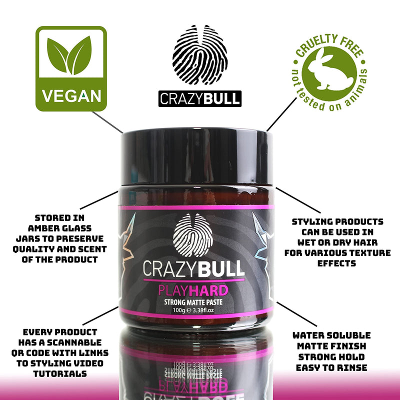 [Australia] - Crazy Bull Play Hard Strong Hold Matte Finish Styling Paste 100g 
