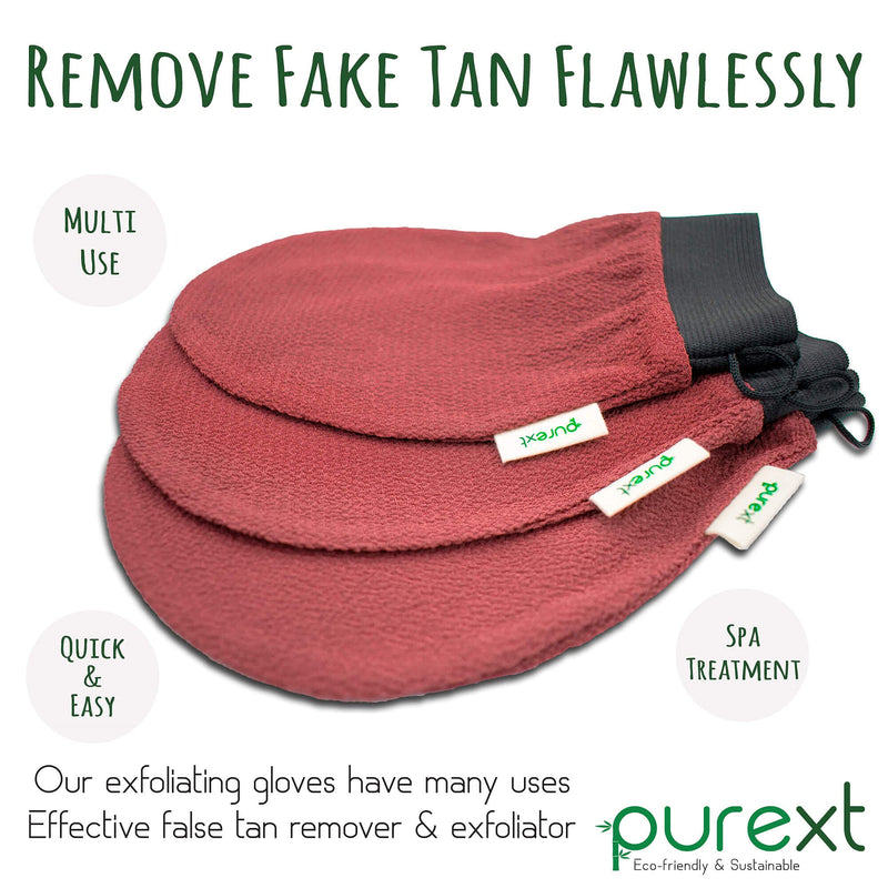 [Australia] - PureXT 3 Exfoliating Gloves - Kessa Hammam Body Scrubber - Fake Tan Remover Exfoliator Mitts (250D) 