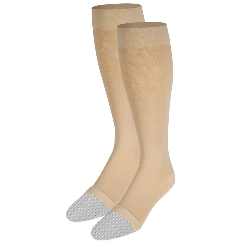 [Australia] - NuVein Medical Compression Stockings, 20-30 mmHg Support for Women & Men, Knee Length, Open Toe, Beige, Large Large (Pack of 1) 