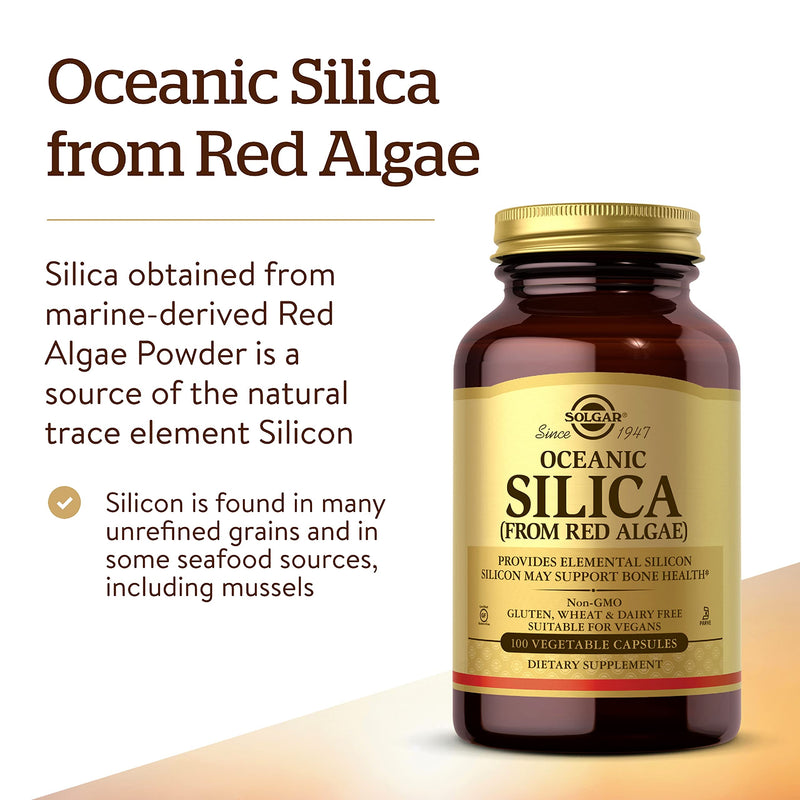 [Australia] - Solgar Oceanic Silica from Red Algae 25 mg, 100 Vegetable Capsules - Excellent Source of Calcium, Supports Bone Health - Non-GMO, Vegan, Gluten Free, Dairy Free, Kosher, 100 Count (Pack of 1) 100 Count (Pack of 1) Standard Packaging 