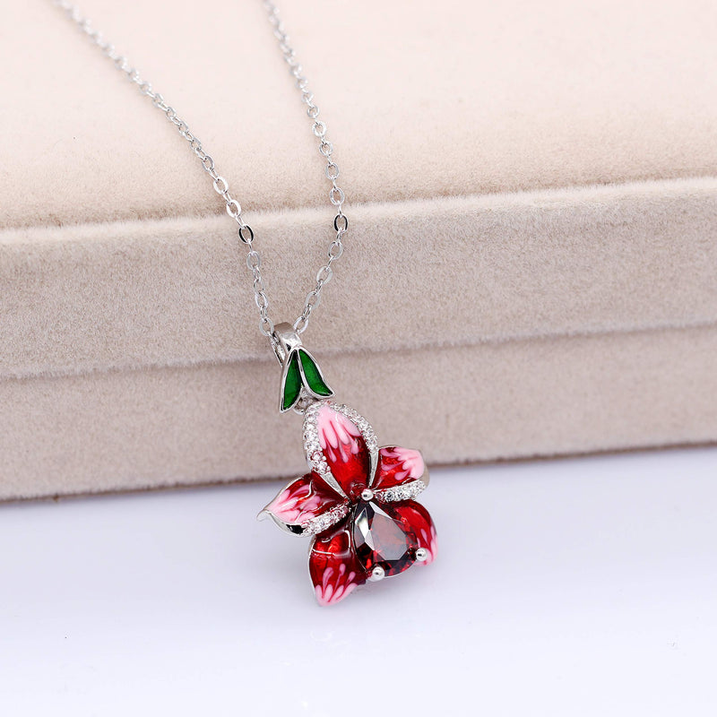 [Australia] - Uloveido Unique Beautiful Big Red Rose Flower Enamel Pendant Teardrop Cubic Zirconia Stone Necklace for Women Y563 