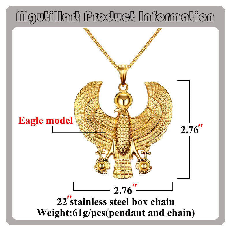 [Australia] - Mgutillart Hip Hop Plated 18K Gold Stainless Steel Egyptian Horus Eagle Pendant Necklace Gold Plated 