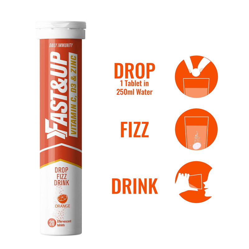 [Australia] - Fast&Up Vitamin C, Vitamin D & Zinc - 20 Effervescent Tablets - Complete Immunity Support - Best Defence - One Daily - Orange Flavour 20 Count (Pack of 1) 