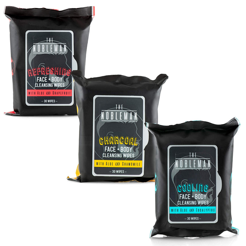 [Australia] - Men's Assorted Cleansing Wipes- Cooling/Charcoal/Refreshing - 3 Pack ( 90ct ) 