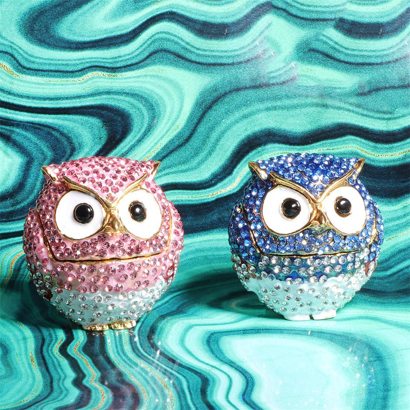 [Australia] - Waltz&F Diamond owl Trinket Box Hinged Hand-painted Figurine Collectible Ring Holder Pink 