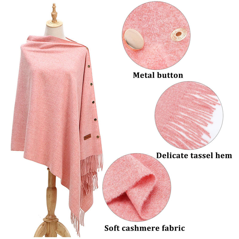 [Australia] - Winter Warm Scarf - Women Poncho Shawl Wrap Winter Long Scarves Soft Warm Button Knitted Shawl Blanket Cape Wool Spinning Tassel Cashmere Cardigan Pink 