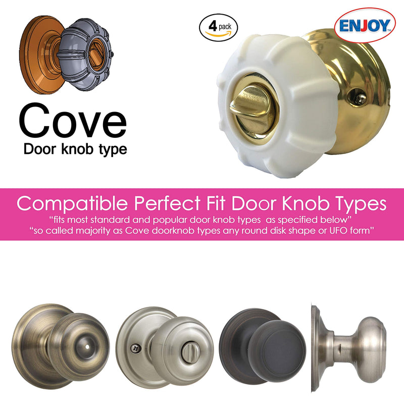 [Australia] - New Enjoy Cover - Door Knob Cover Grips Non Slip Arthritis & Senior Living Aids Grippy Easy Open Decorative. Simple Functional Effective Solution- 4 Pack (White, Cove) 