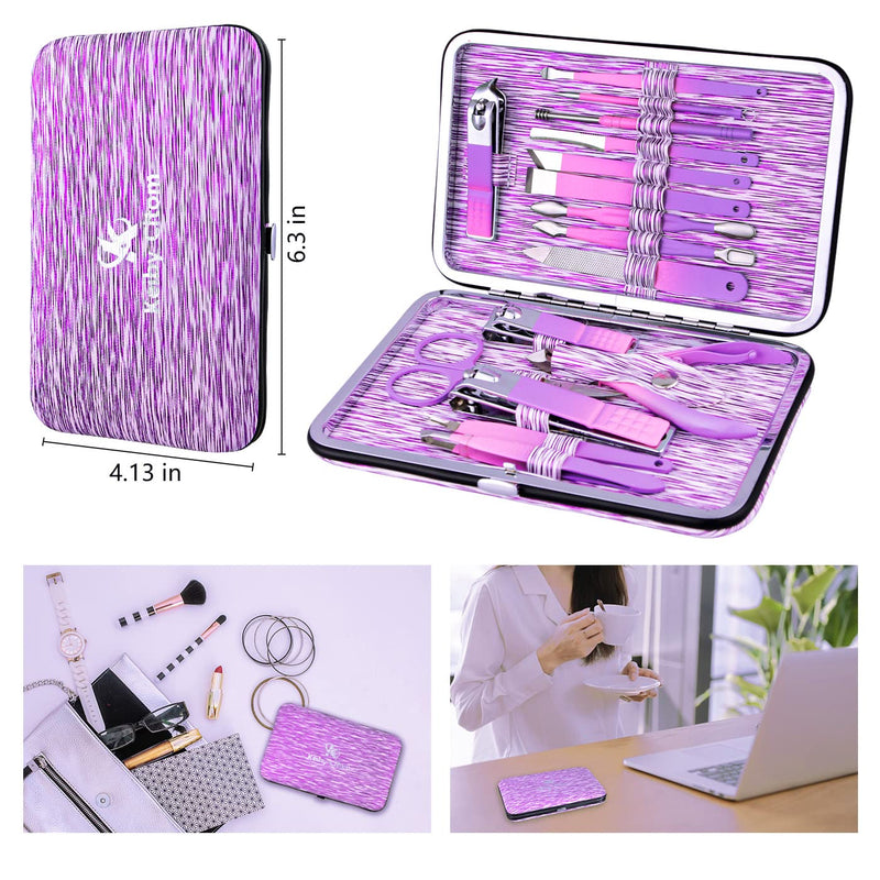 [Australia] - Manicure Set Professional Nail Clippers Kit -16Pcs Pedicure Care Tools Stainless Steel Women Grooming Kit for Travel or Home (Purple) Purple 