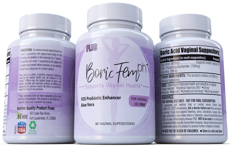 [Australia] - Boric Acid Vaginal Suppositories Plus Aloe Vera & FOS Probiotic Enhancer 800mg/ , 30 Count All Natural Made in USA 